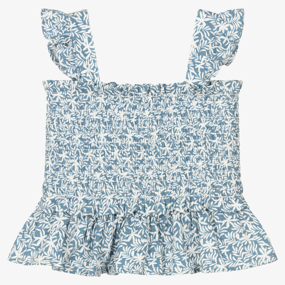 Mayoral - Girls Blue Floral Sleeveless Cotton Top | Childrensalon
