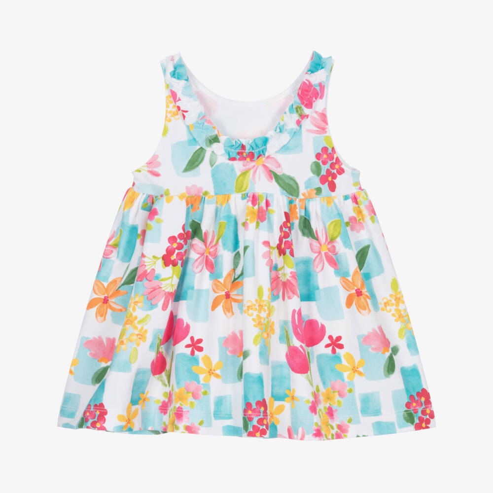 Mayoral-فستان أزرق مزهر بلا أكمام للبنات | Childrensalon Outlet