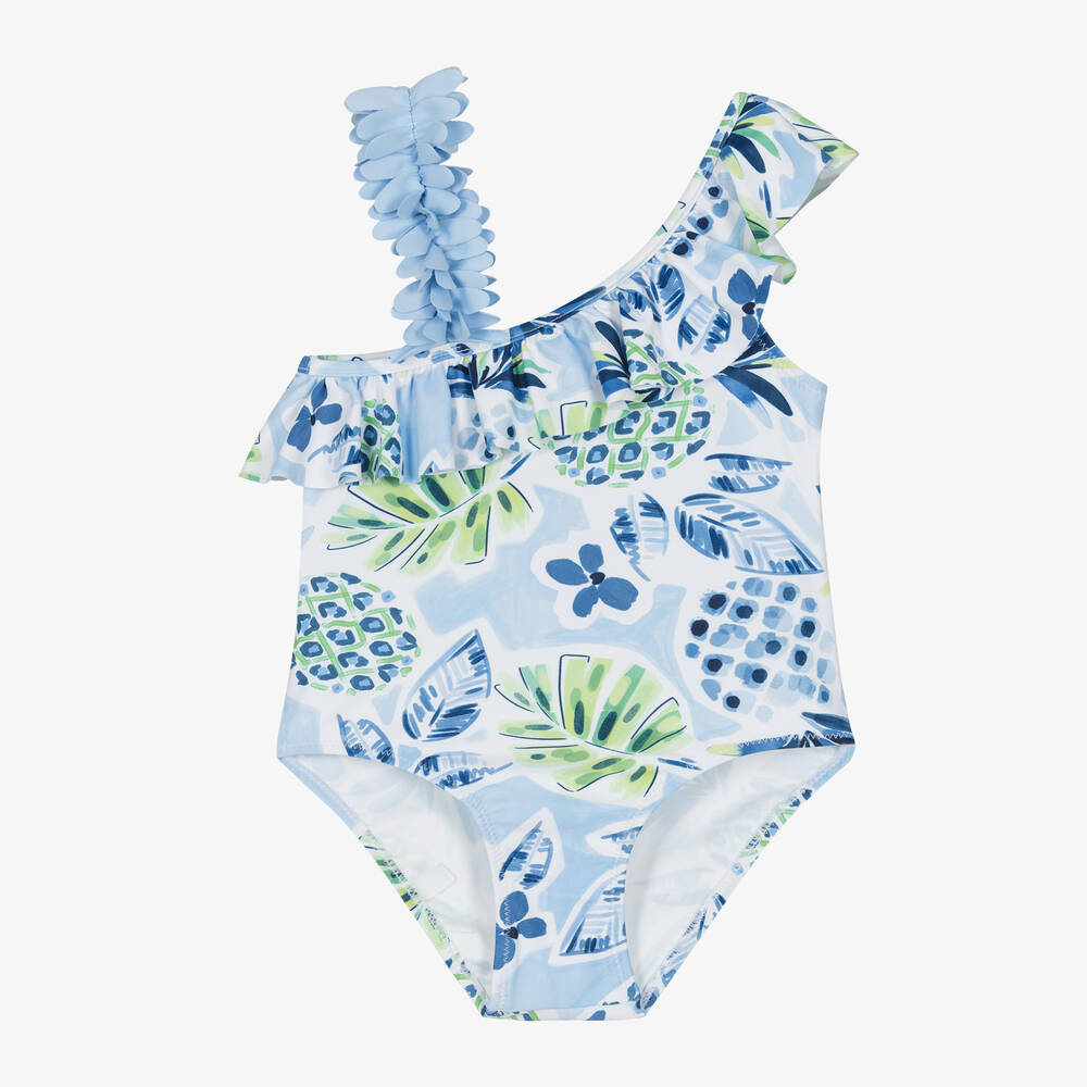 Mayoral-Girls Blue Floral Swimsuit | Childrensalon Outlet