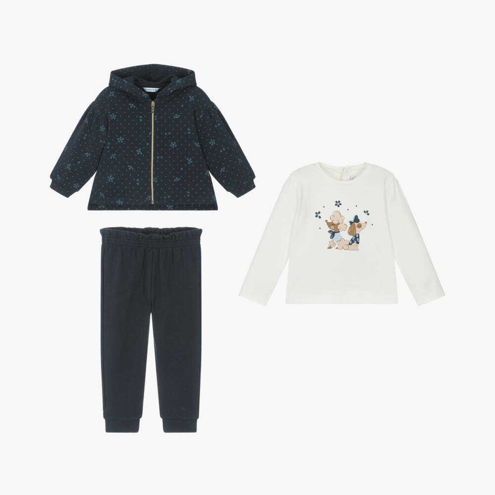 Mayoral-Girls Blue Floral Tracksuit Ensemble | Childrensalon Outlet