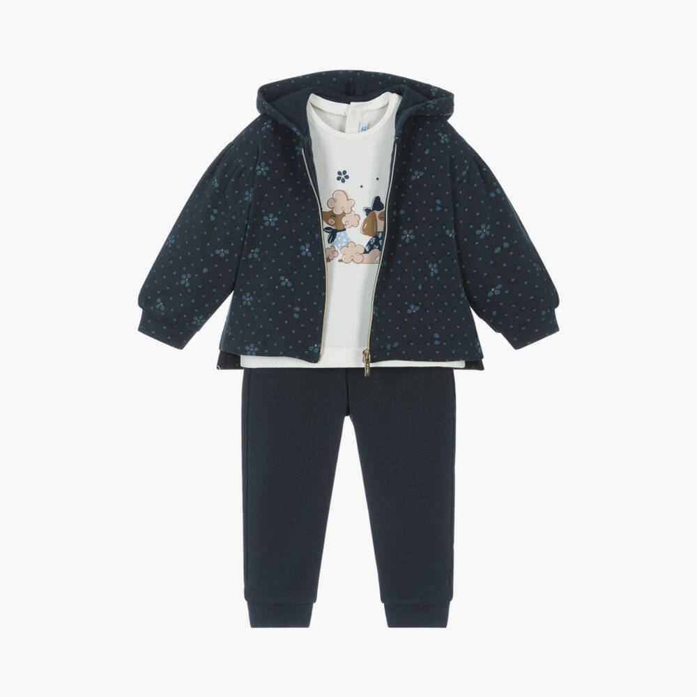 Mayoral-Girls Blue Floral Tracksuit Ensemble | Childrensalon Outlet