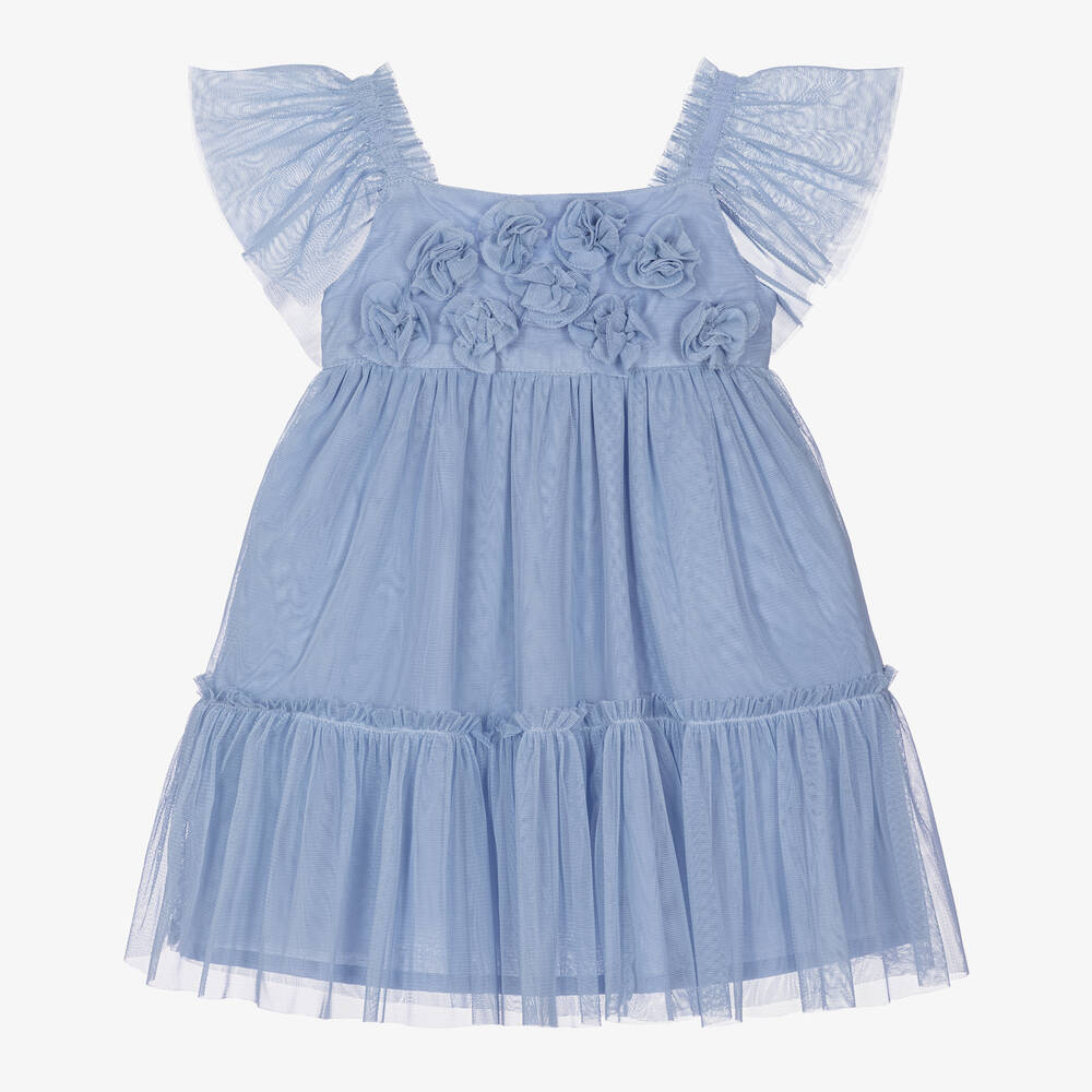 Mayoral-Girls Blue Floral Tulle Dress | Childrensalon Outlet