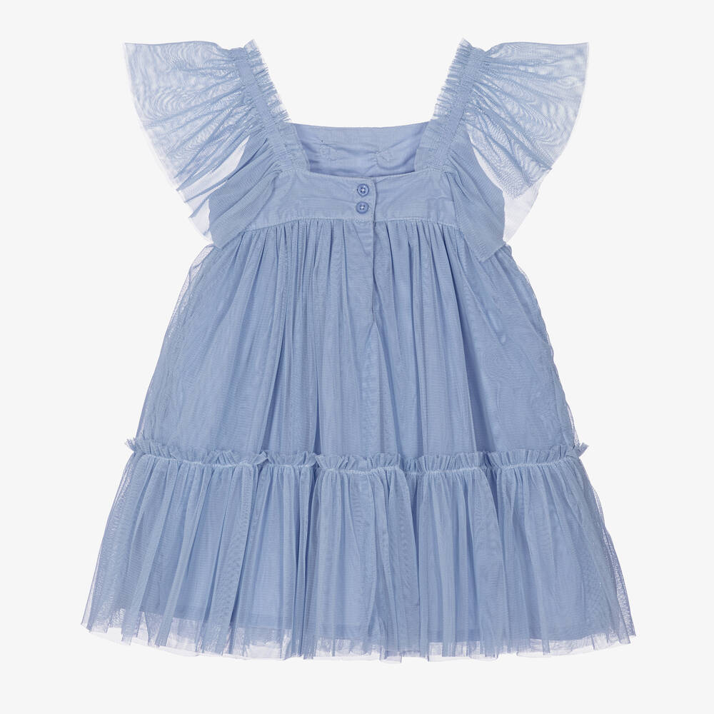 Mayoral-Girls Blue Floral Tulle Dress | Childrensalon Outlet