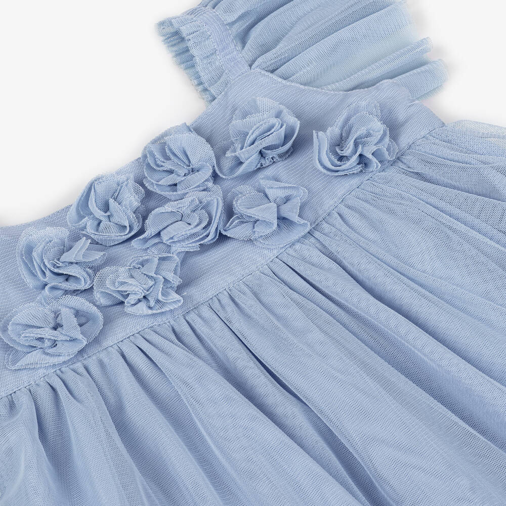 Mayoral-Girls Blue Floral Tulle Dress | Childrensalon Outlet