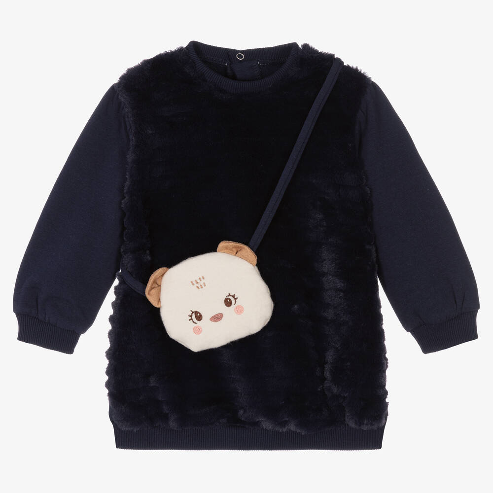 Mayoral-Синее пушистое платье и сумочка | Childrensalon Outlet