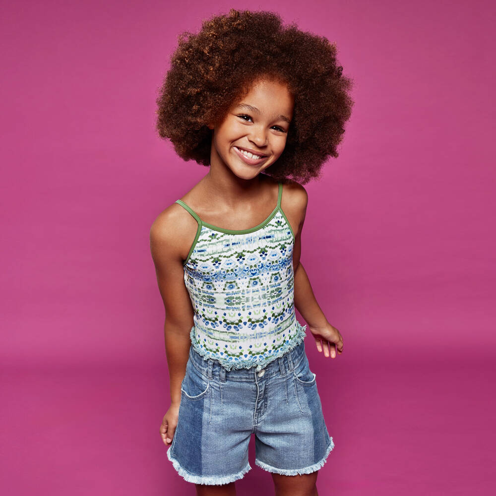 Mayoral Girls Blue Frayed Denim Shorts