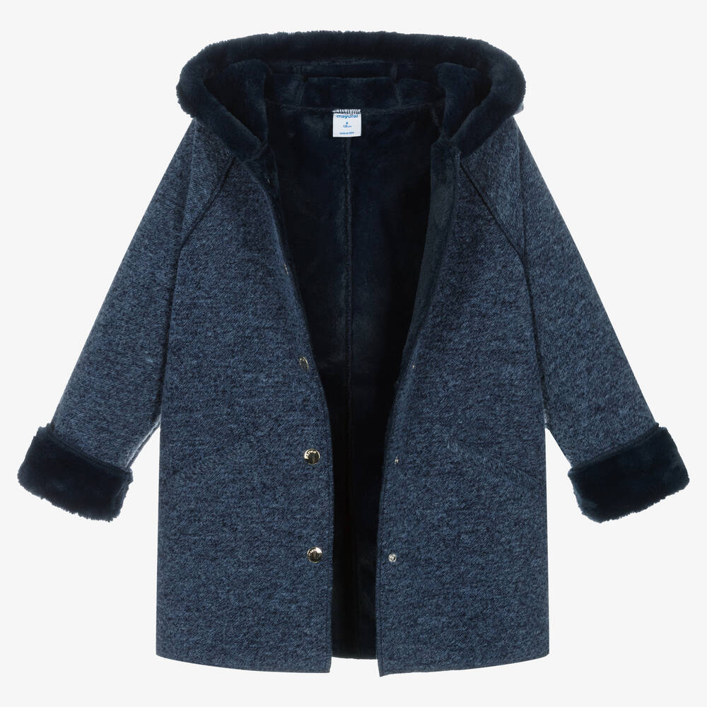 Mayoral Girls Blue Fur Trimmed Coat Childrensalon Outlet