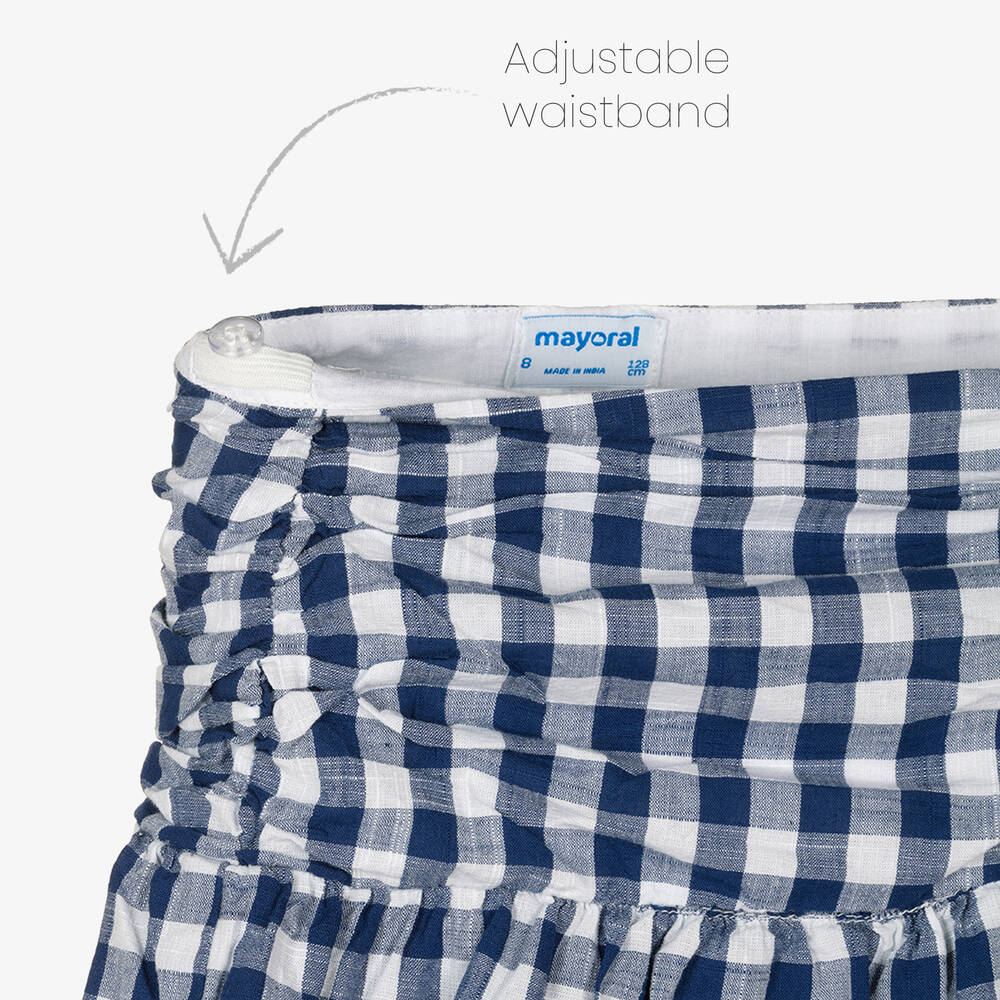 Mayoral-Girls Blue Gingham Cotton Ruffle Skirt | Childrensalon Outlet