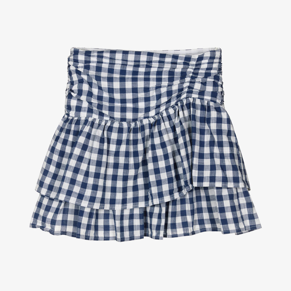Mayoral - Girls Blue Gingham Cotton Ruffle Skirt | Childrensalon