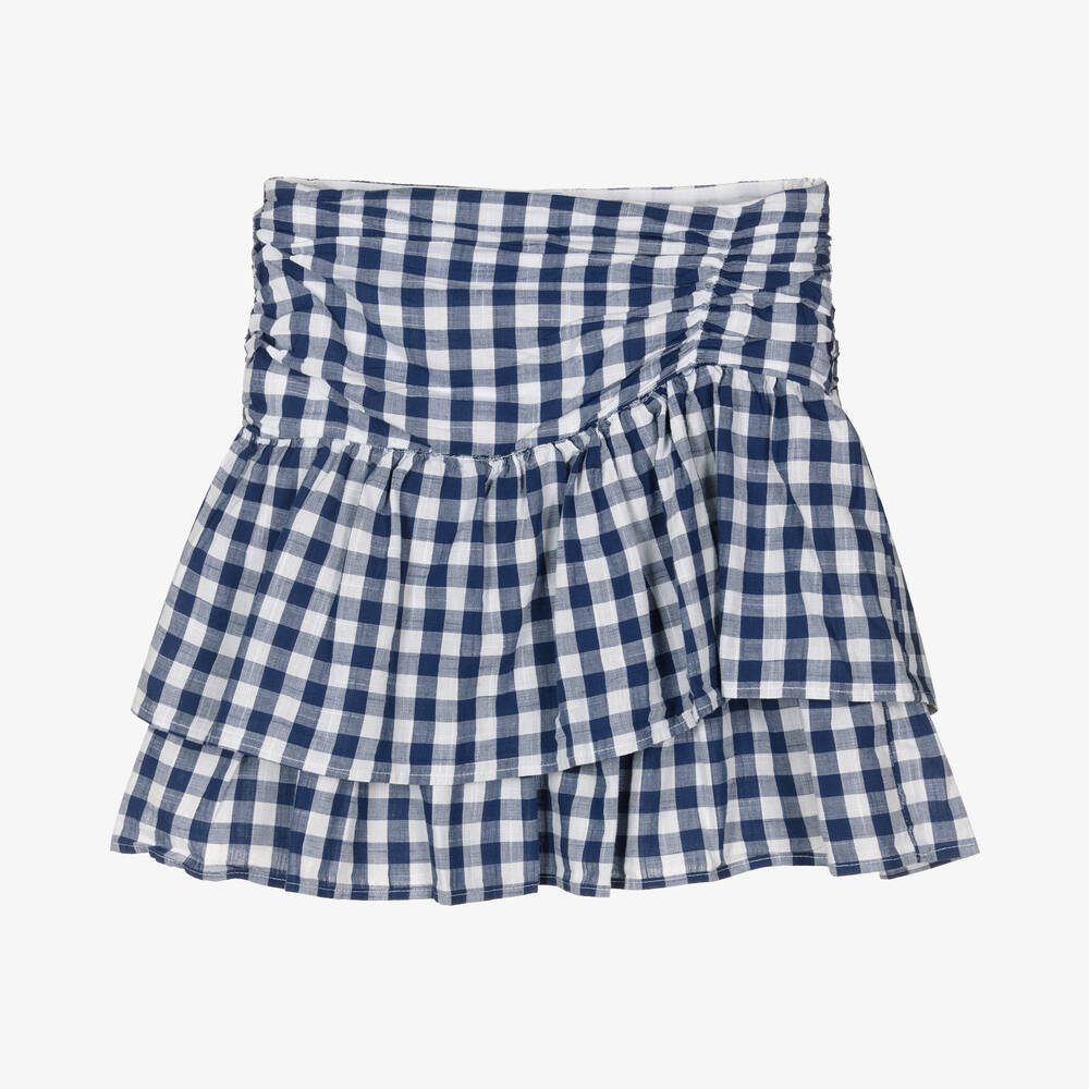 Mayoral-Girls Blue Gingham Cotton Ruffle Skirt | Childrensalon Outlet