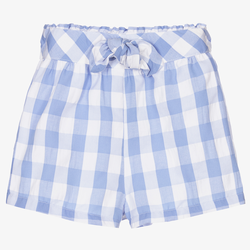 Mayoral-Girls Blue Gingham Shorts | Childrensalon Outlet