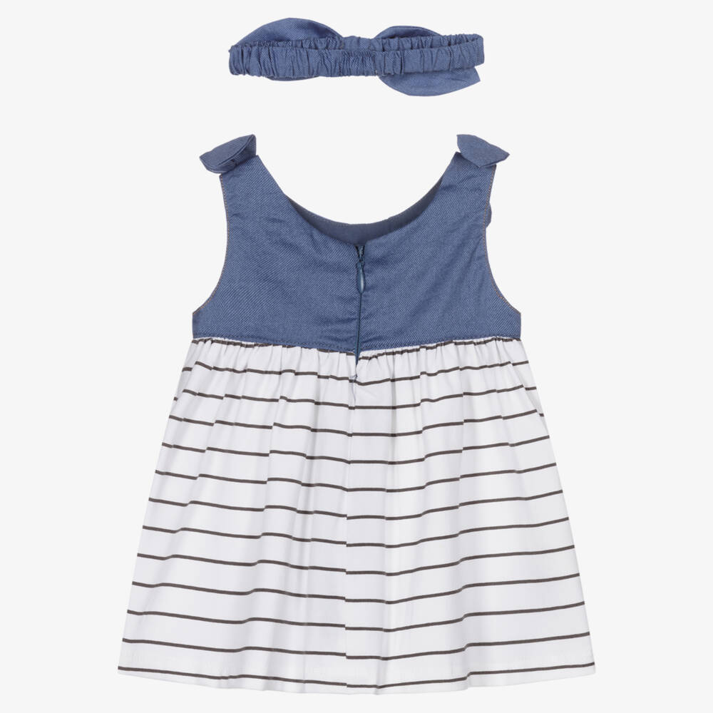 Mayoral Newborn-Girls Blue & Grey Stripe Ensemble | Childrensalon Outlet