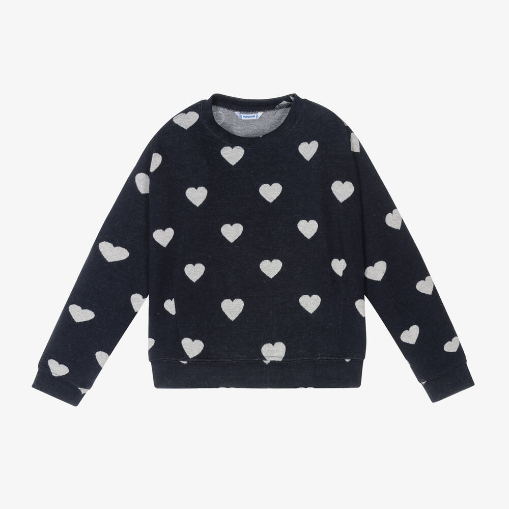 Mayoral - Blaues Sweatshirt mit Herzen (M) | Childrensalon