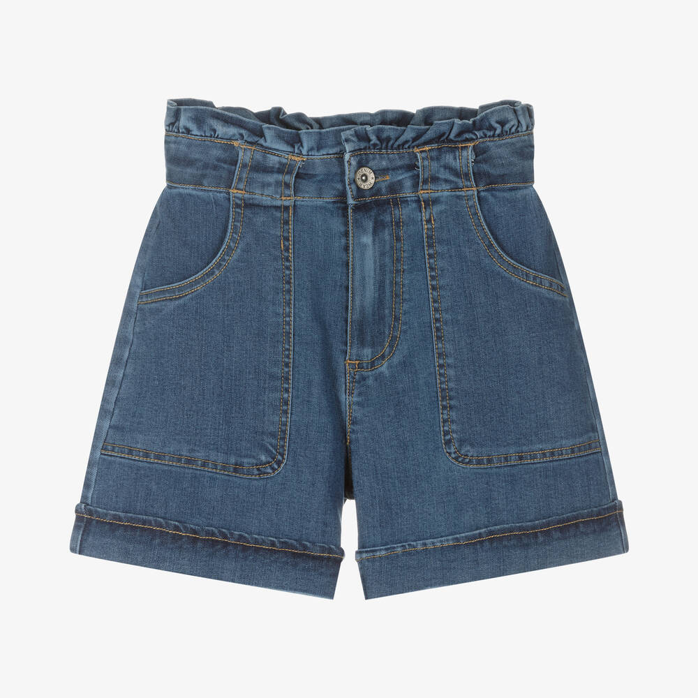 Mayoral - Girls Blue High Waist Denim Shorts | Childrensalon