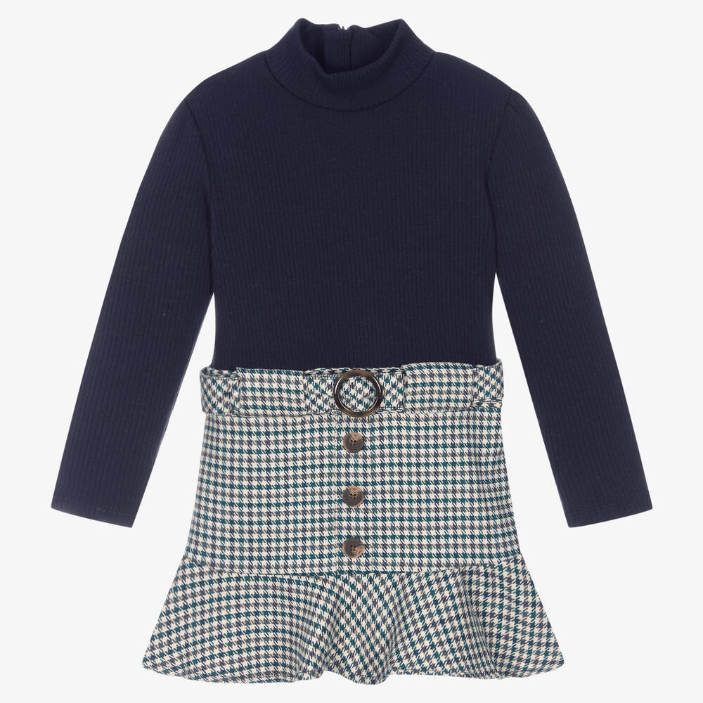 Mayoral - Robe pied-de-poule bleue Fille | Childrensalon