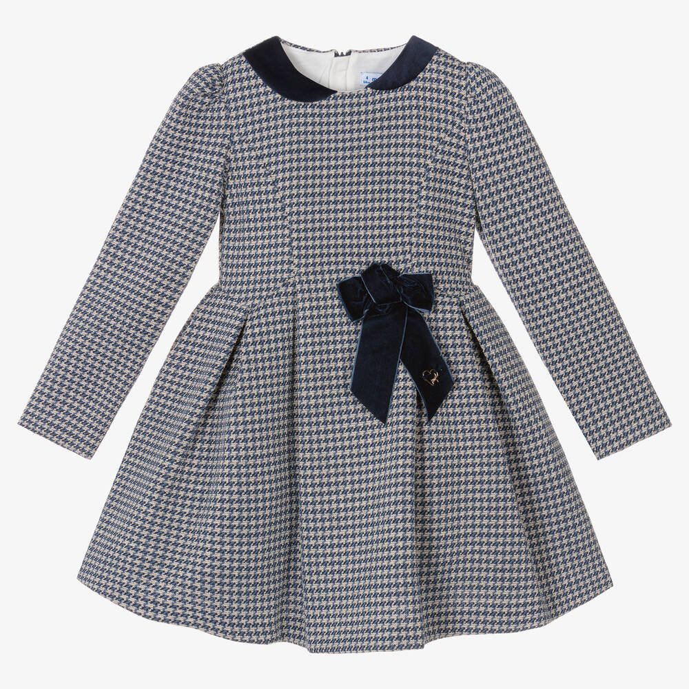 Mayoral - Girls Blue Houndstooth Jacquard Dress | Childrensalon