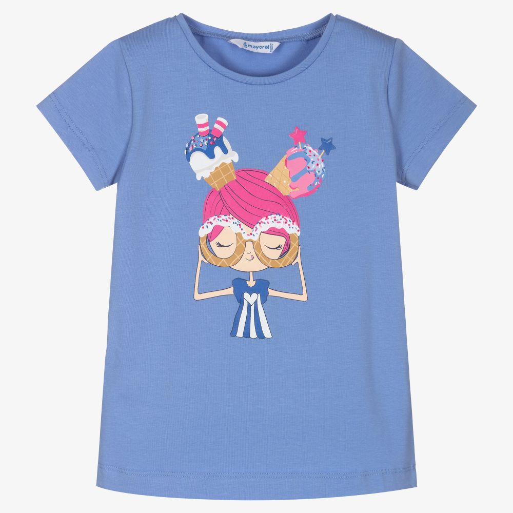 Mayoral - Girls Blue Ice Cream T-Shirt | Childrensalon