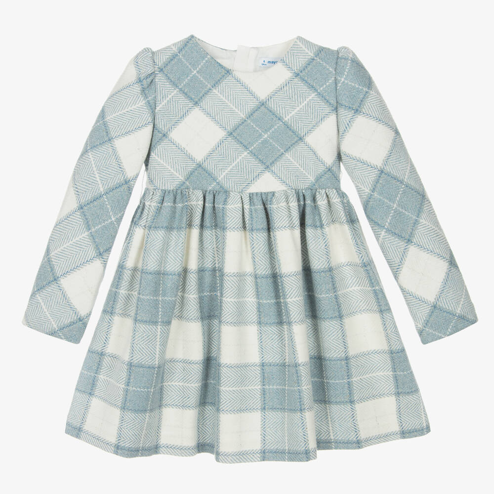 Mayoral-Girls Blue & Ivory Check Dress | Childrensalon Outlet