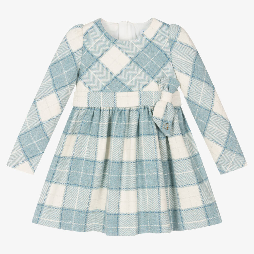Mayoral - Girls Blue & Ivory Check Dress | Childrensalon