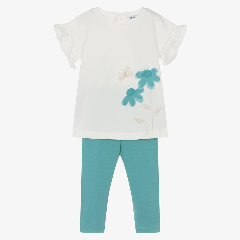 Mayoral-Girls Blue & Ivory Leggings Ensemble | Childrensalon Outlet