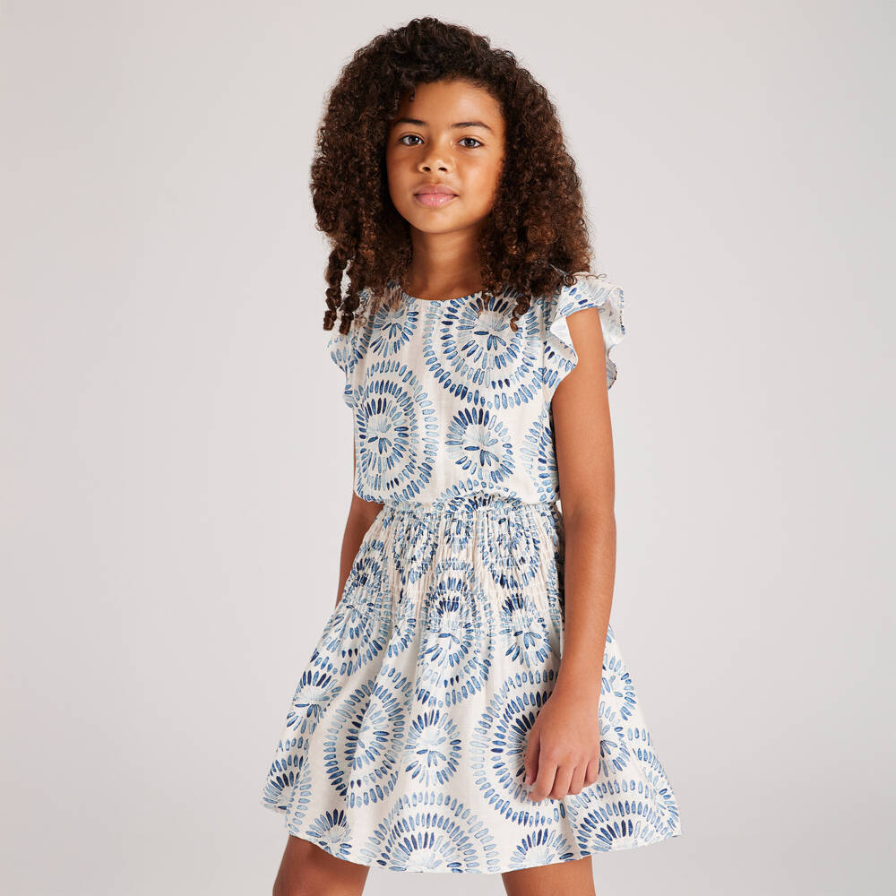 Mayoral-Girls Blue & Ivory Petal Dress | Childrensalon Outlet