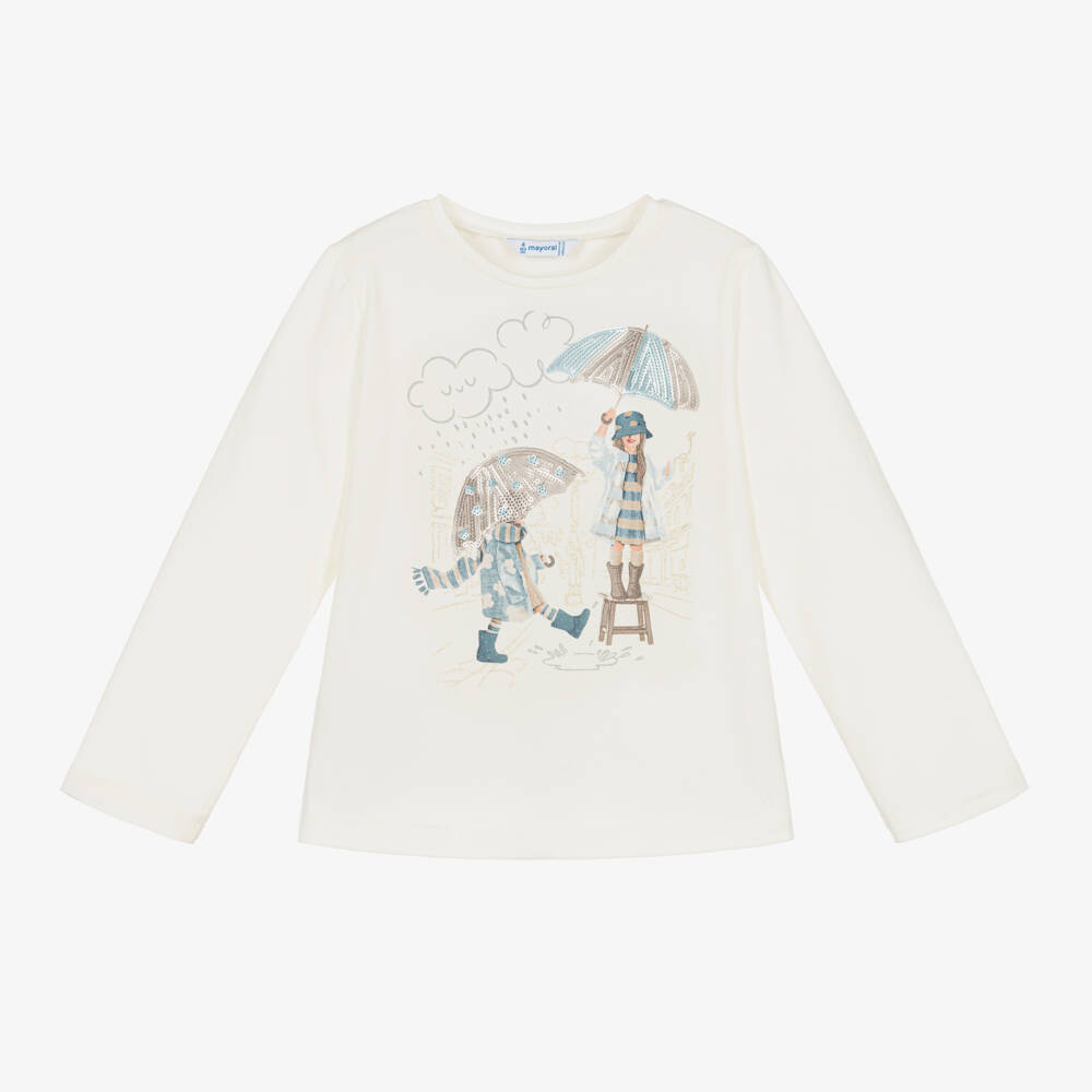Mayoral-Girls Blue & Ivory Sequin Umbrella Top | Childrensalon Outlet