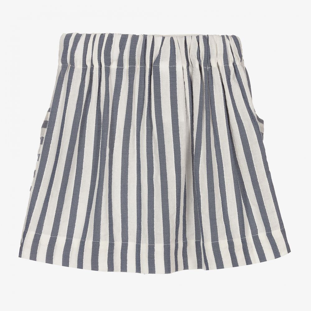 Mayoral-تنورة مزيج فيسكوز وكتان لون أزرق وعاجي | Childrensalon Outlet