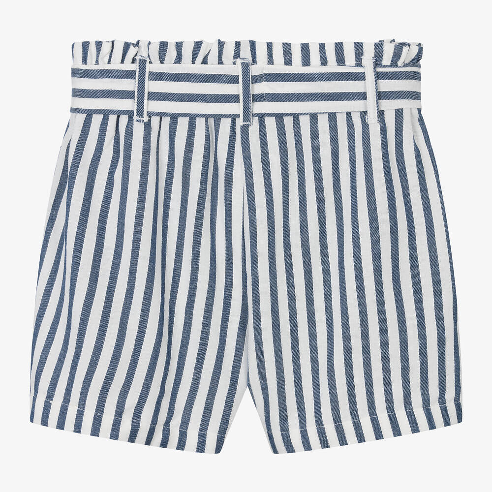 Mayoral-Girls Blue & Ivory Stripe Shorts | Childrensalon Outlet
