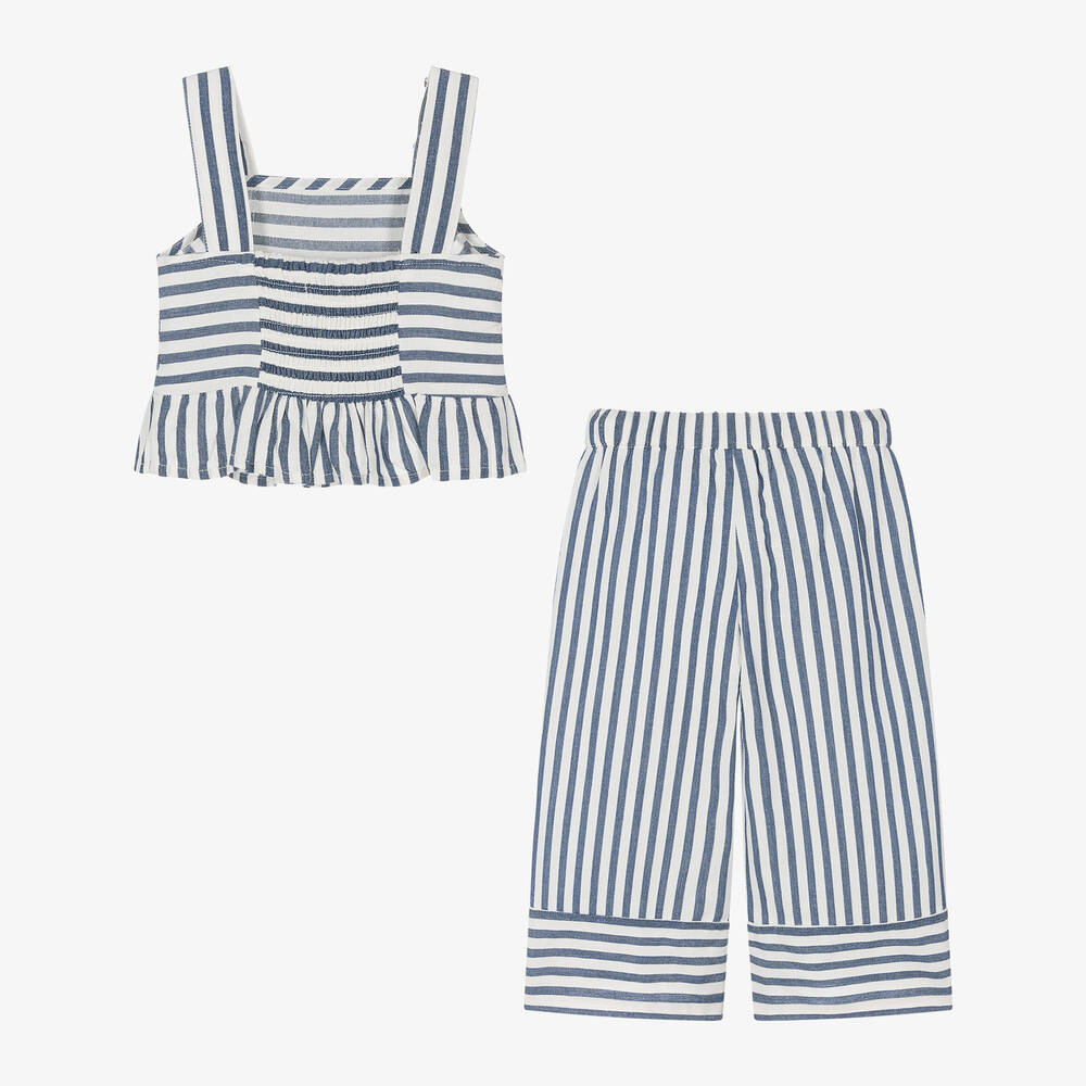 Mayoral-Girls Blue & Ivory Stripe Trouser Set | Childrensalon Outlet