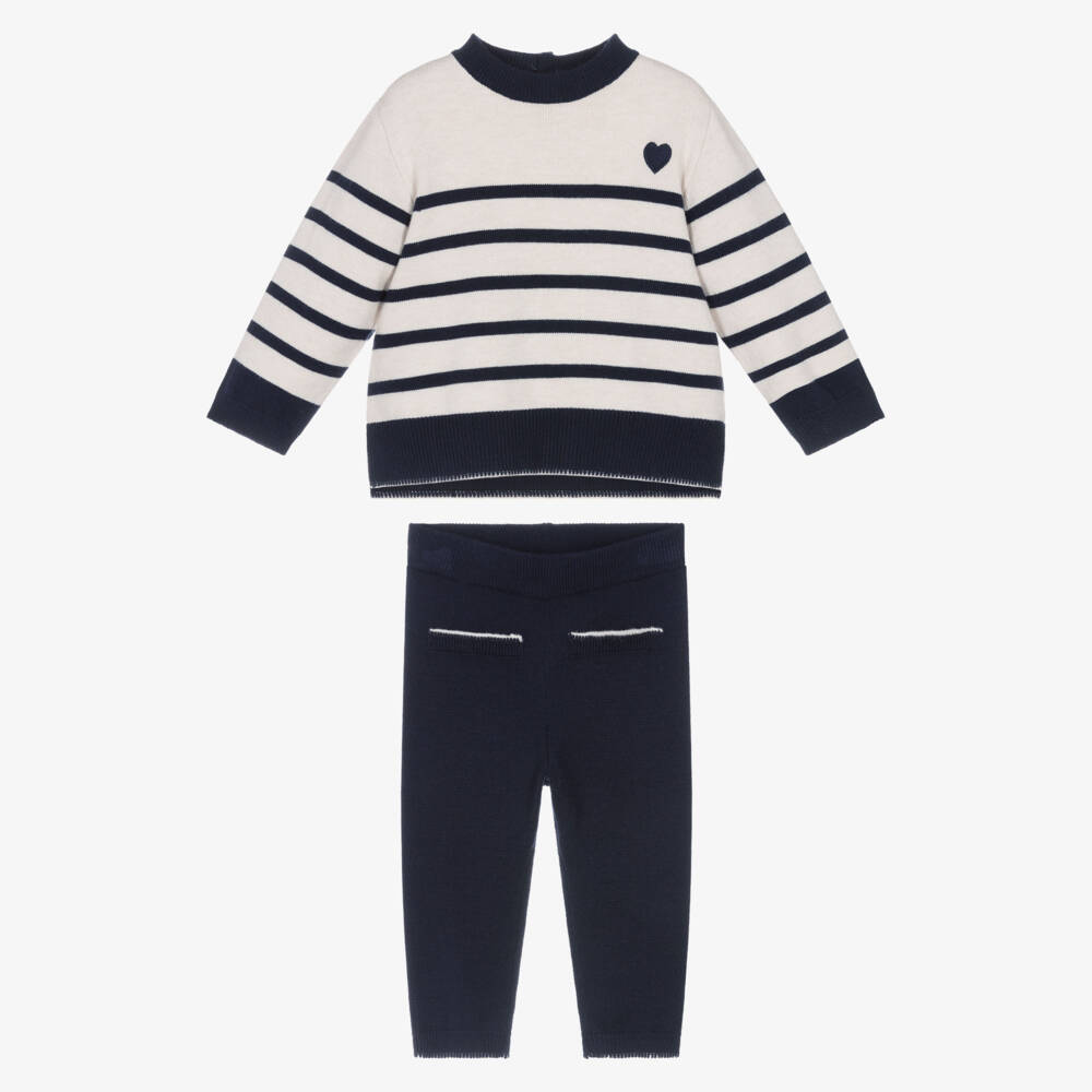 Mayoral-Girls Blue & Ivory Striped KnittedTrouser Set | Childrensalon Outlet
