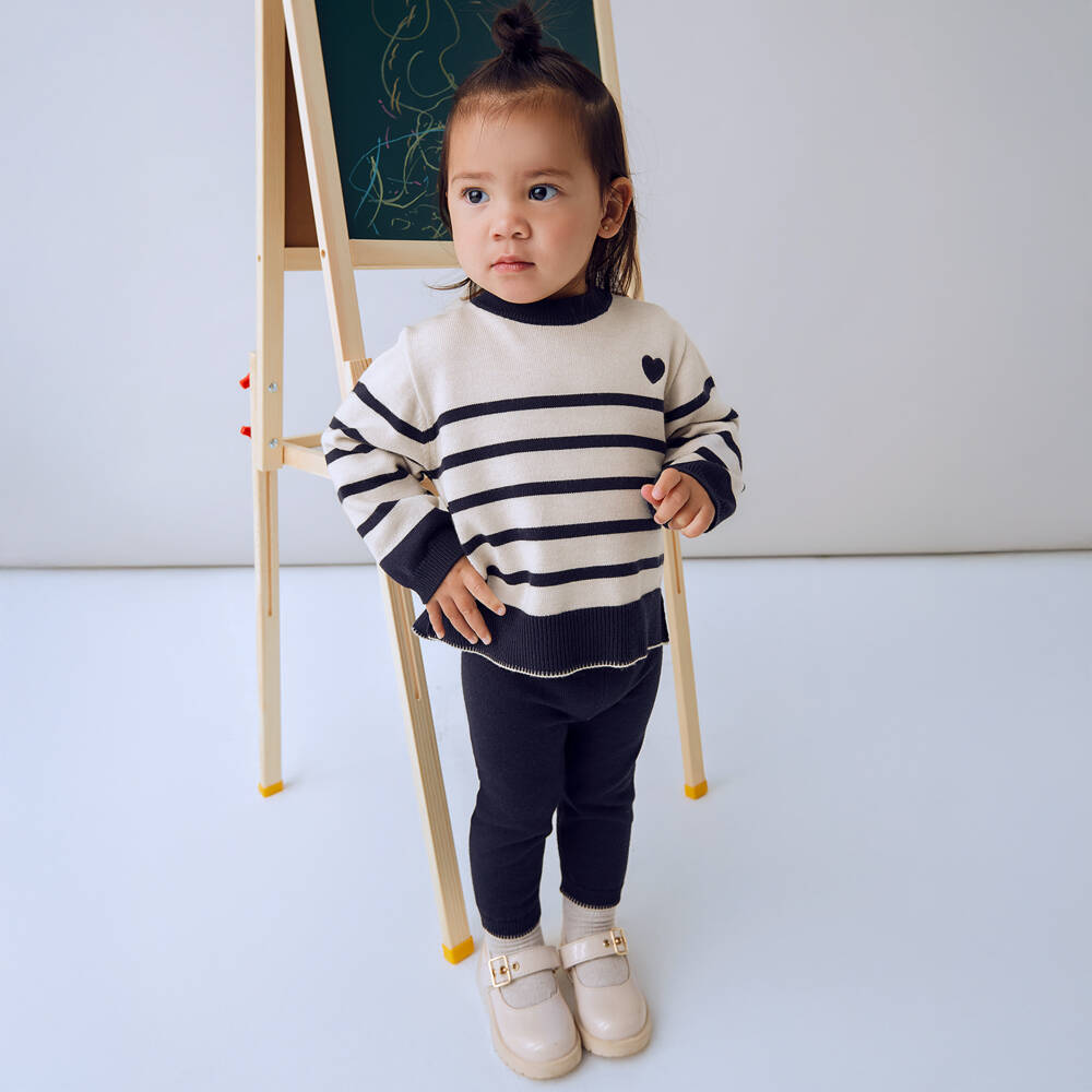 Mayoral-Girls Blue & Ivory Striped KnittedTrouser Set | Childrensalon Outlet