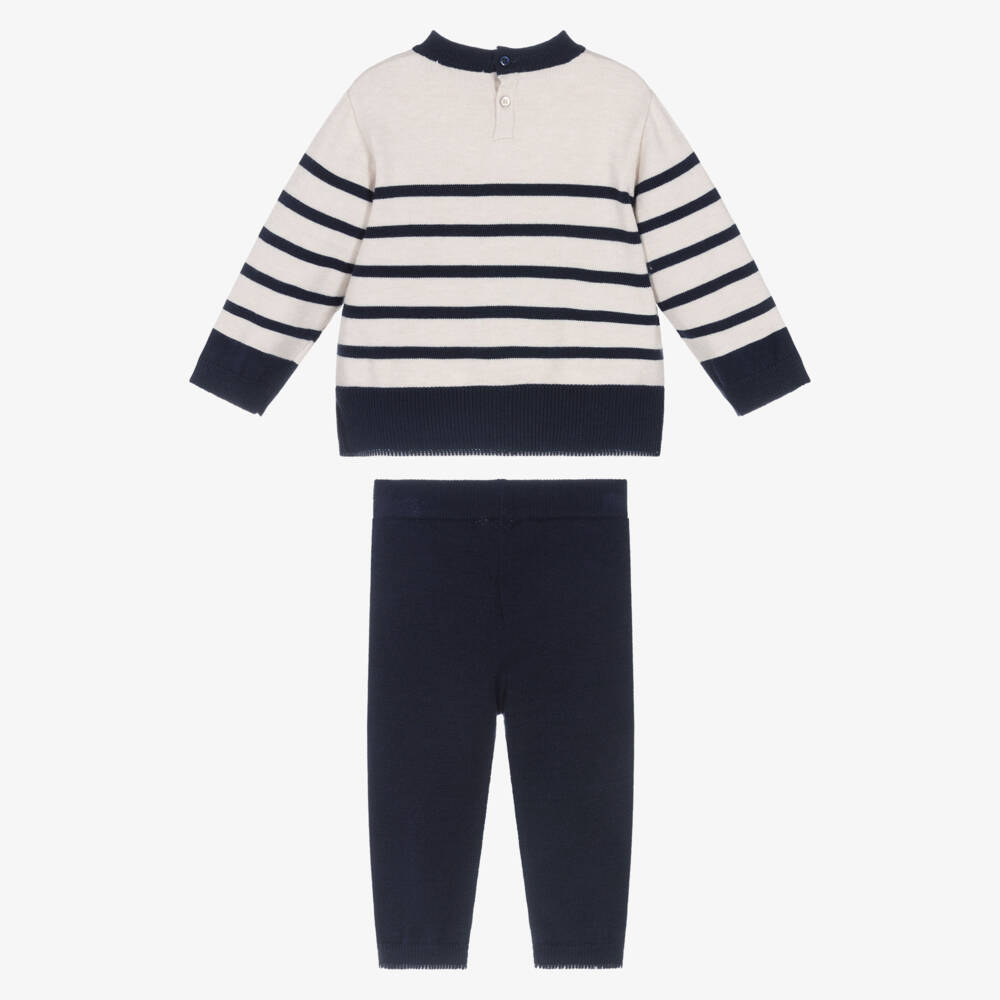 Mayoral-Girls Blue & Ivory Striped KnittedTrouser Set | Childrensalon Outlet