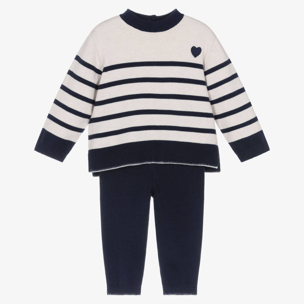 Mayoral-Girls Blue & Ivory Striped KnittedTrouser Set | Childrensalon Outlet