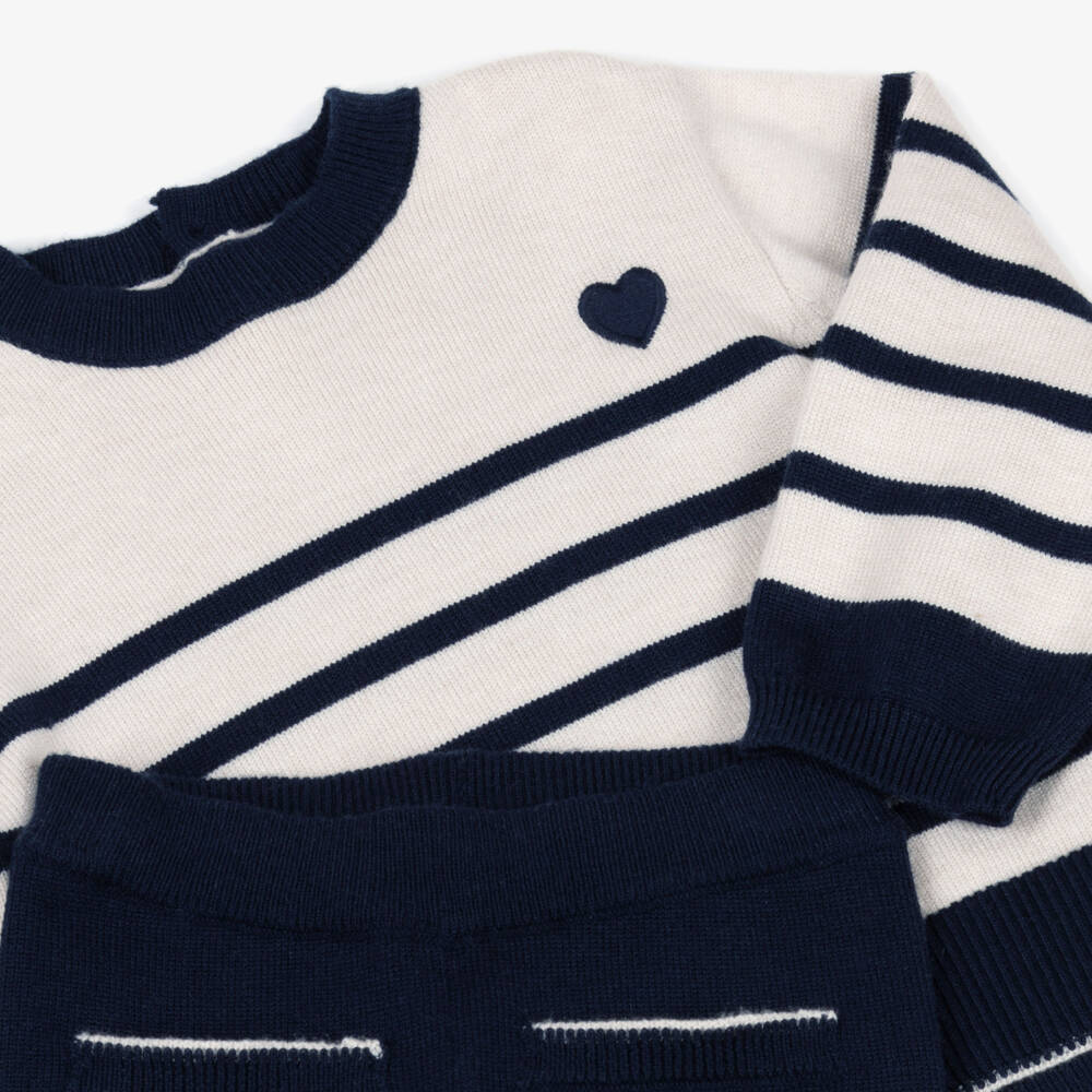 Mayoral-Girls Blue & Ivory Striped KnittedTrouser Set | Childrensalon Outlet