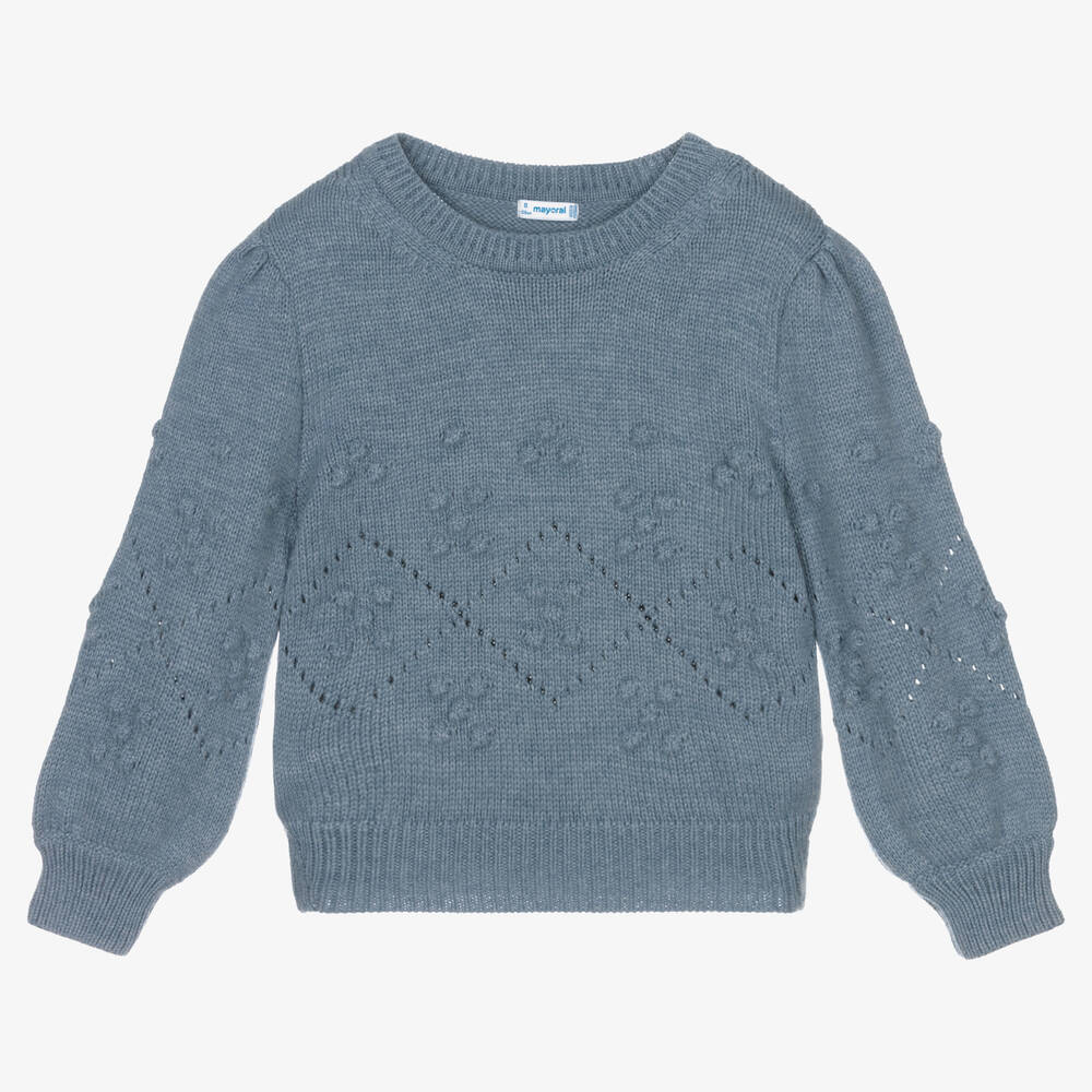 Mayoral - Pull bleu en maille Fille | Childrensalon