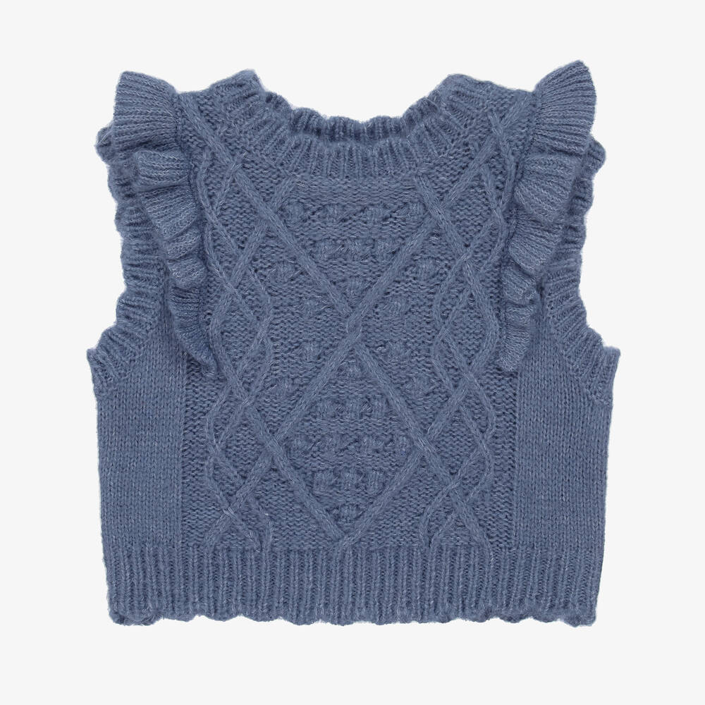 Mayoral Girls Blue Knitted Sweater Vest Childrensalon Outlet