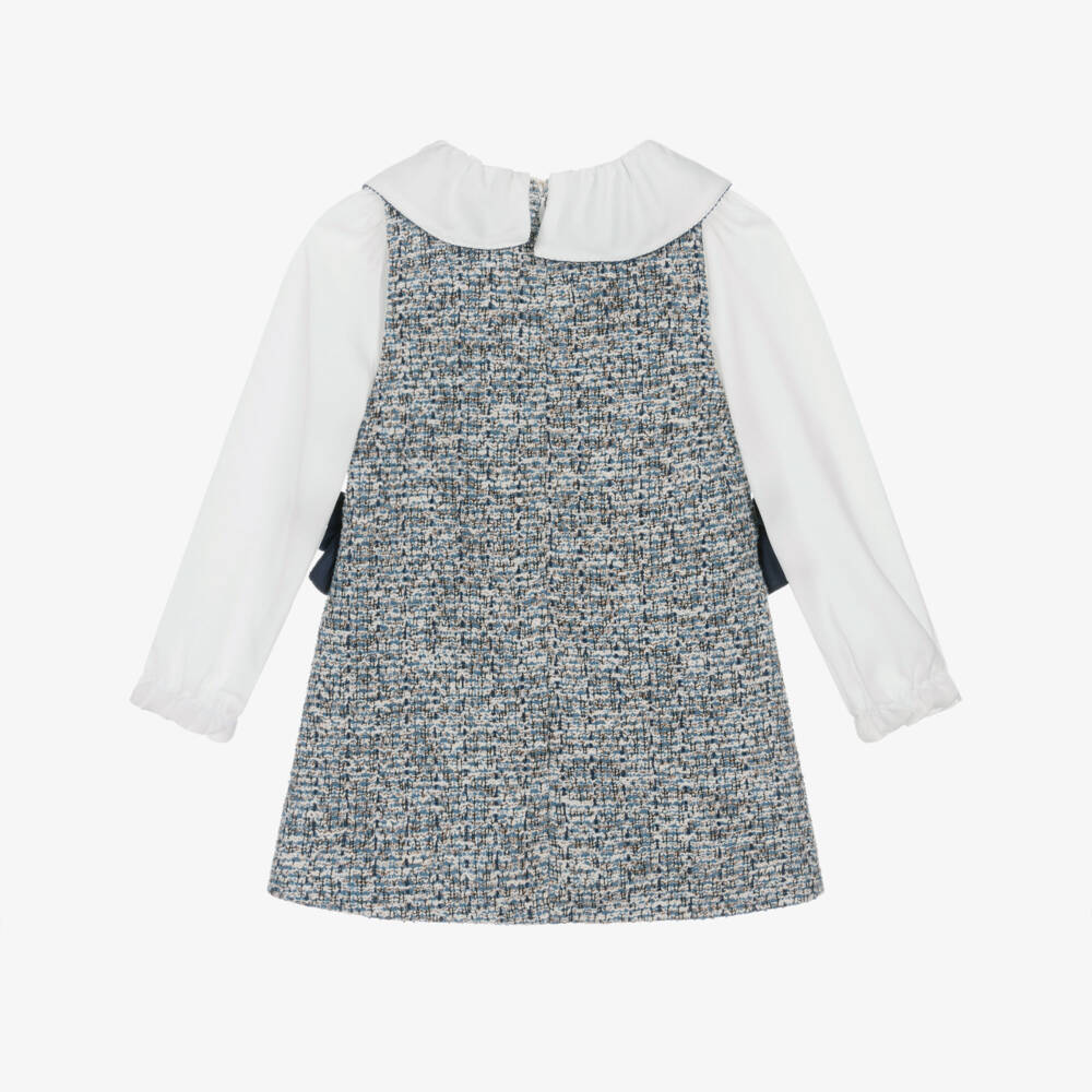 Mayoral-Girls Blue Layered-Look Tweed Dress with Velvet Bows | Childrensalon Outlet
