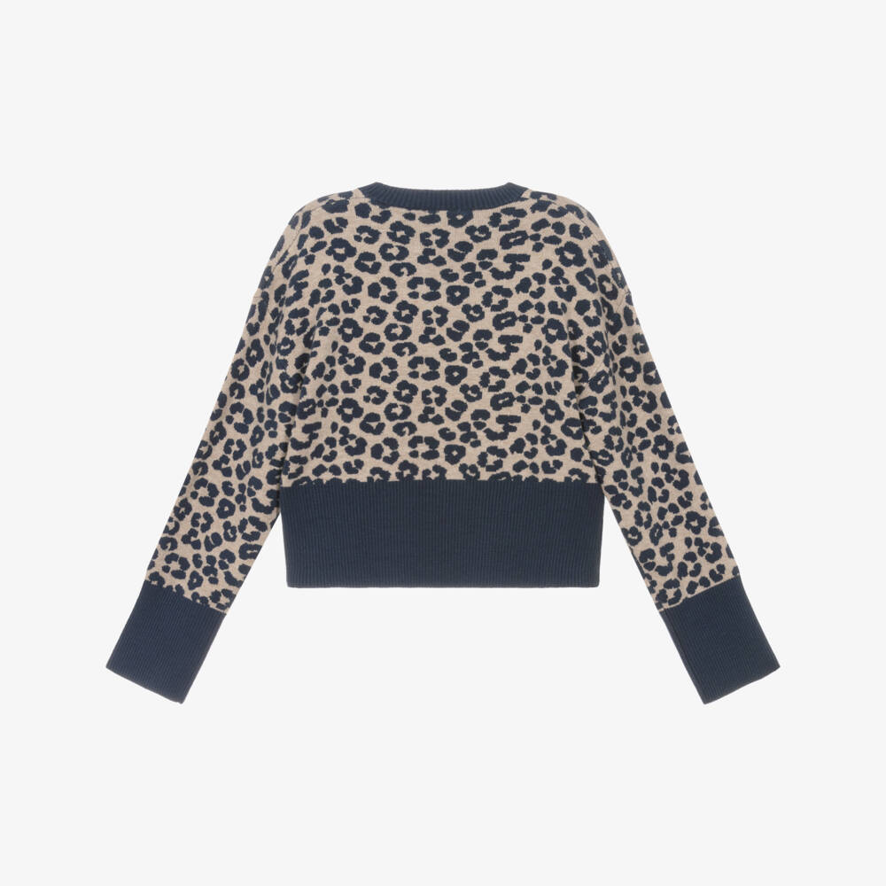 Mayoral-كنزة محبوكة بنقشة الفهد باللون الأزرق للبنات | Childrensalon Outlet