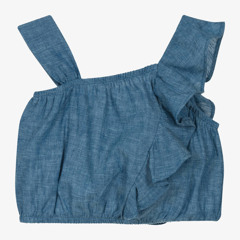 Mayoral-Girls Blue Linen & Cotton Blouse | Childrensalon Outlet
