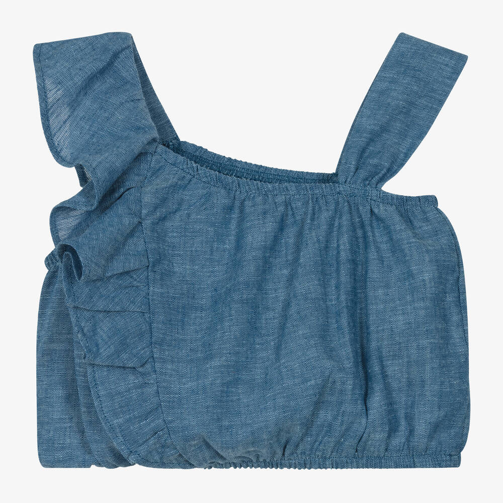 مايورال-بلوز قطن وكتان لون أزرق للبنات | Childrensalon Outlet