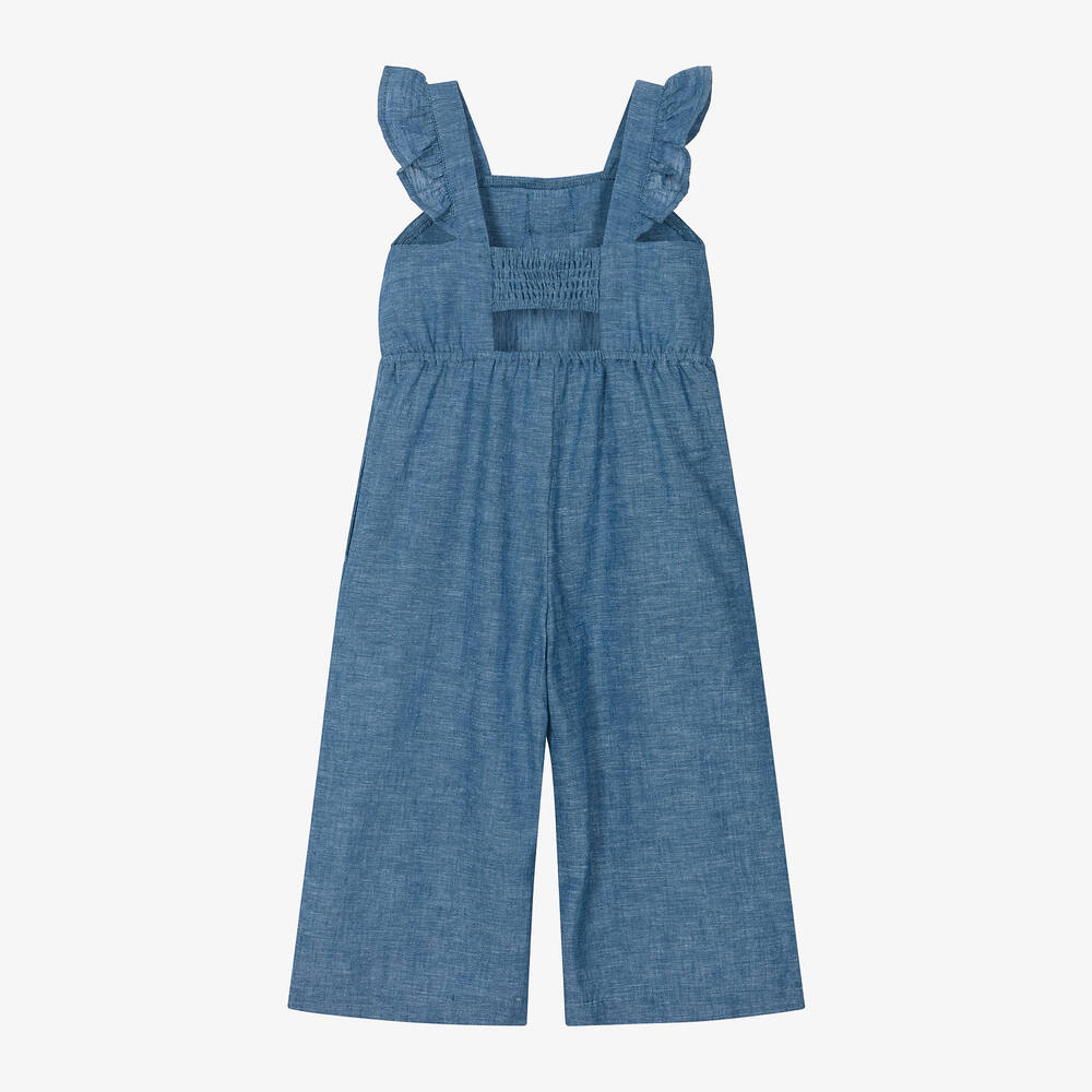 Mayoral-Girls Blue Linen & Cotton Bow Jumpsuit | Childrensalon Outlet