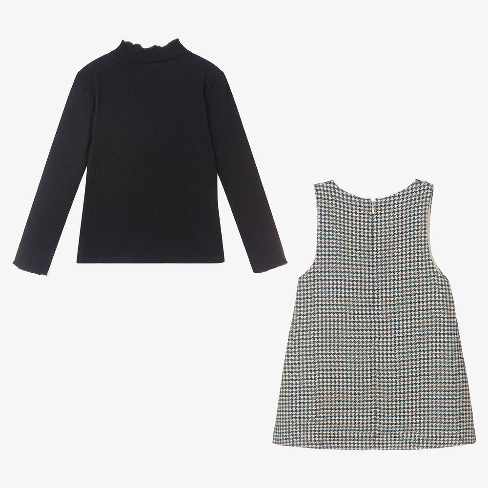 Mayoral-Girls Blue Pinafore Dress Set | Childrensalon Outlet