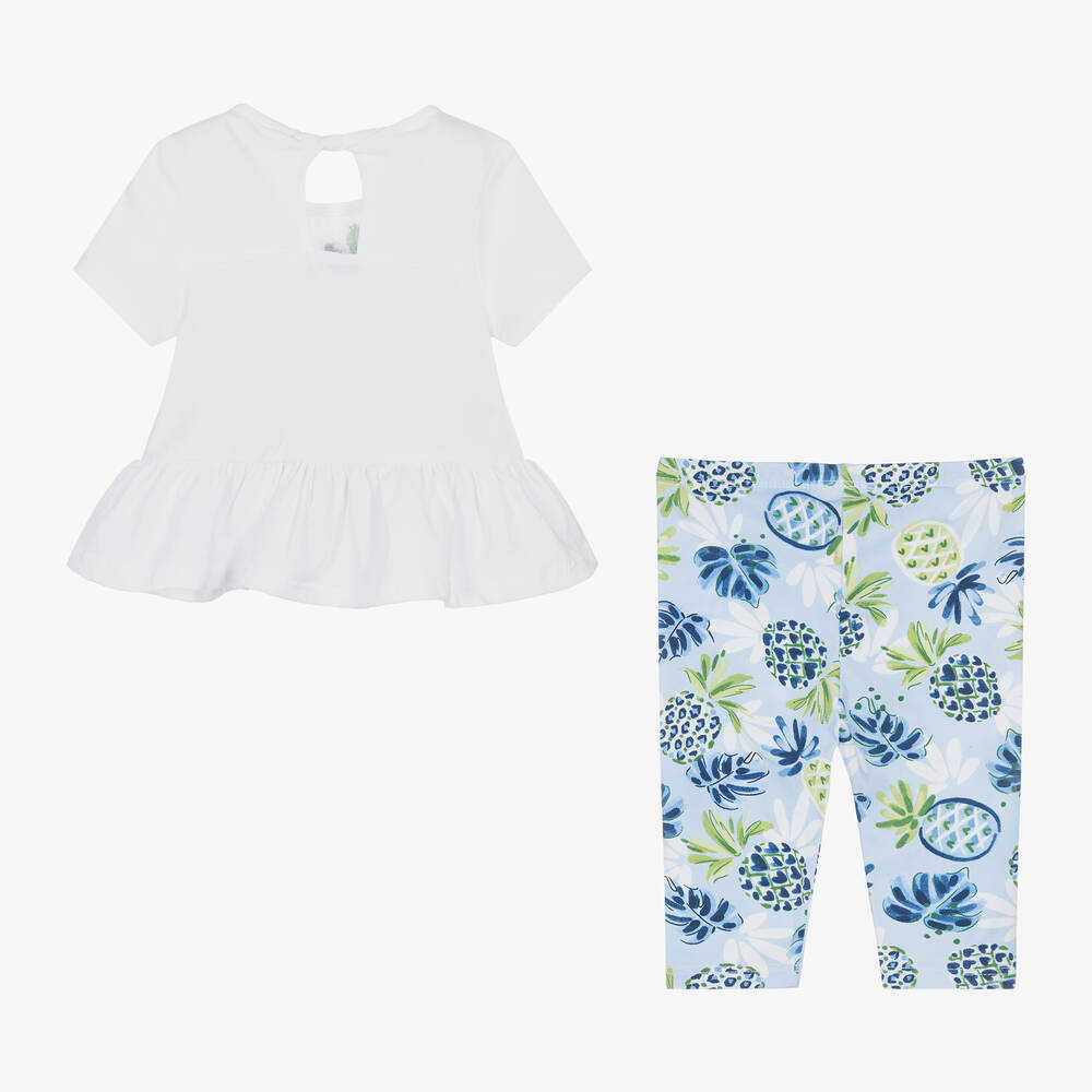Mayoral-طقم ليقنز أطفال بناتي قطن لون أزرق وأبيض | Childrensalon Outlet