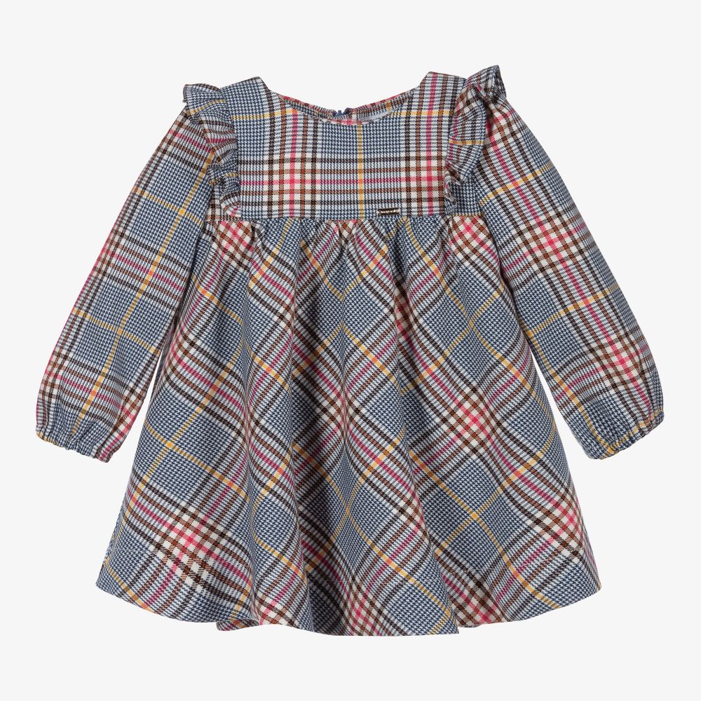 Mayoral Girls Blue Pink Check Dress Childrensalon Outlet