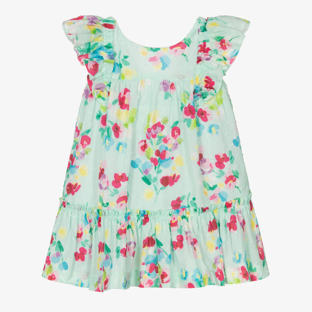 Mayoral - Girls Blue & Pink Cotton Floral Dress | Childrensalon