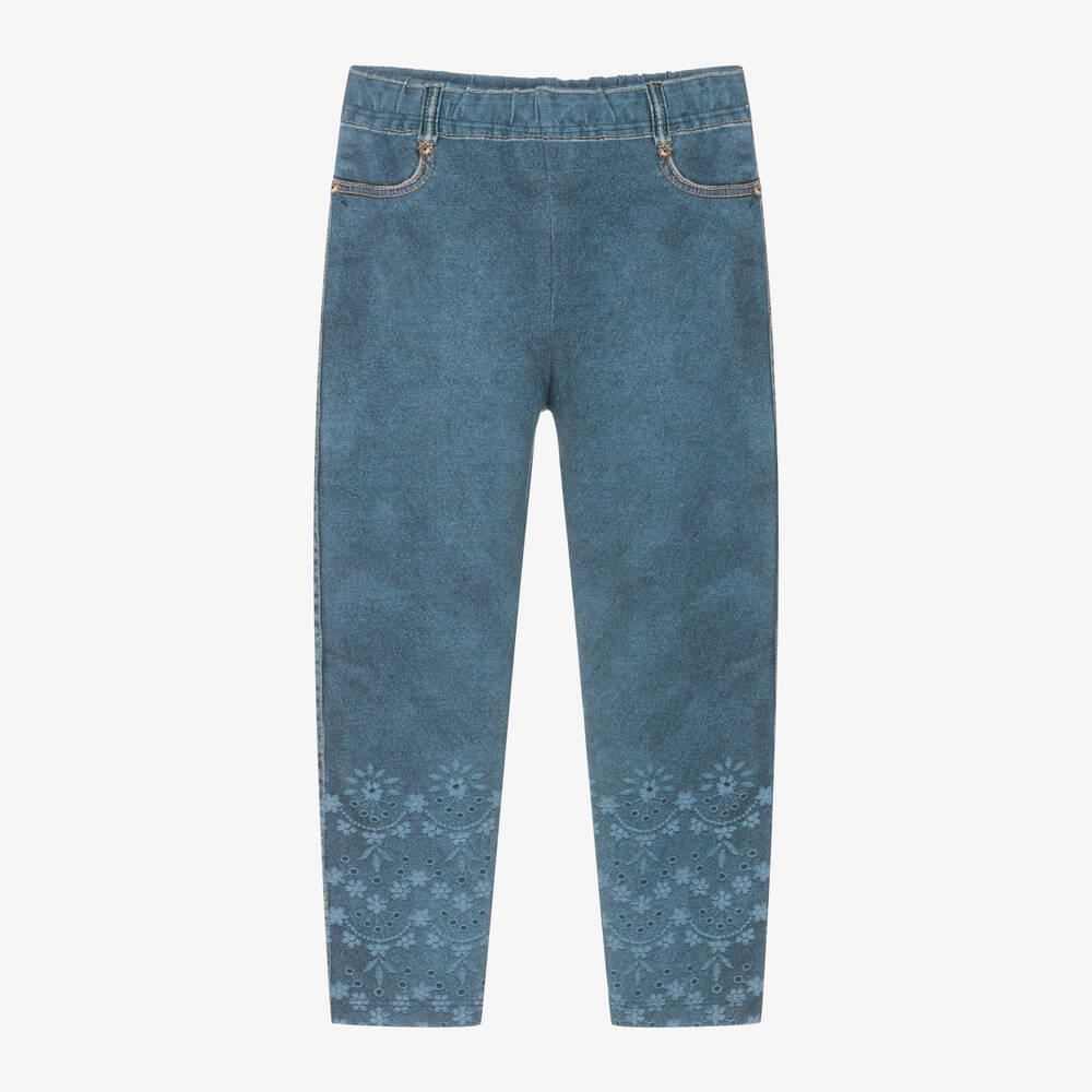 Mayoral-Girls Blue Printed Cotton Jeggings | Childrensalon Outlet
