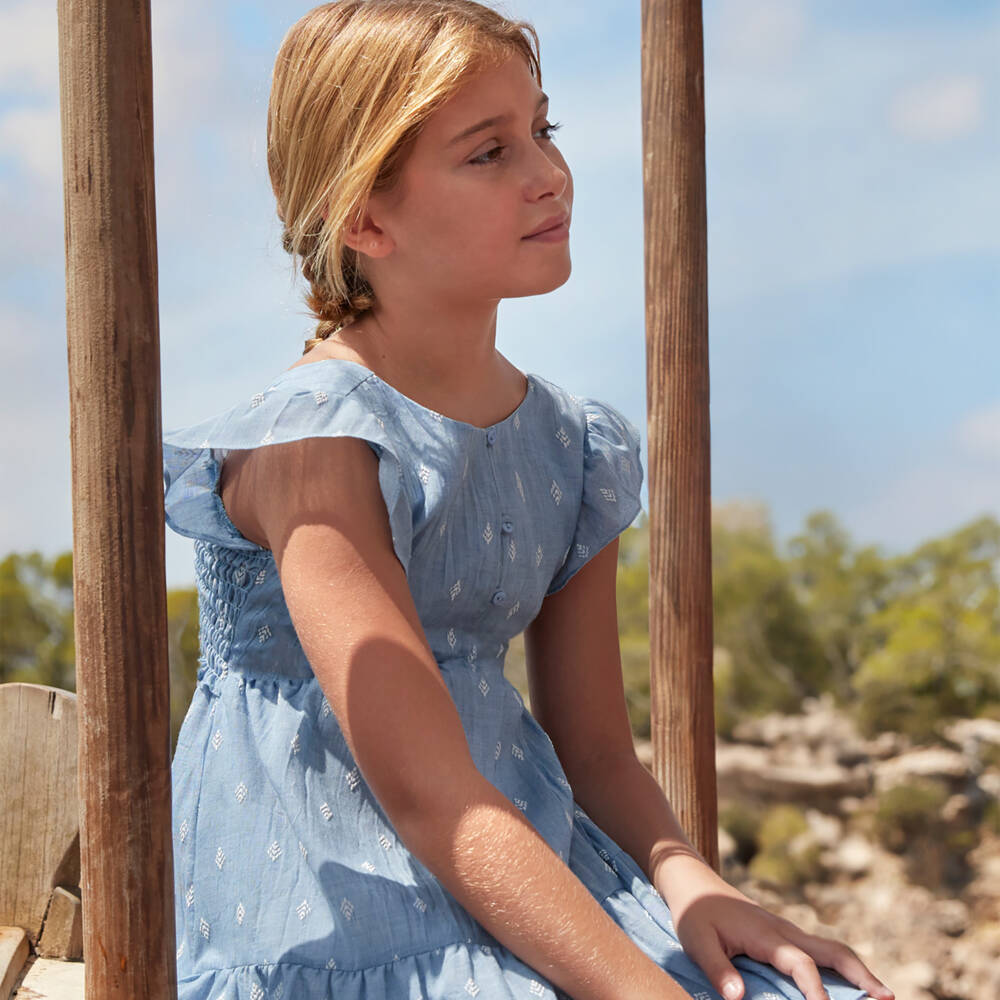 Mayoral-Girls Blue Printed Dress | Childrensalon Outlet