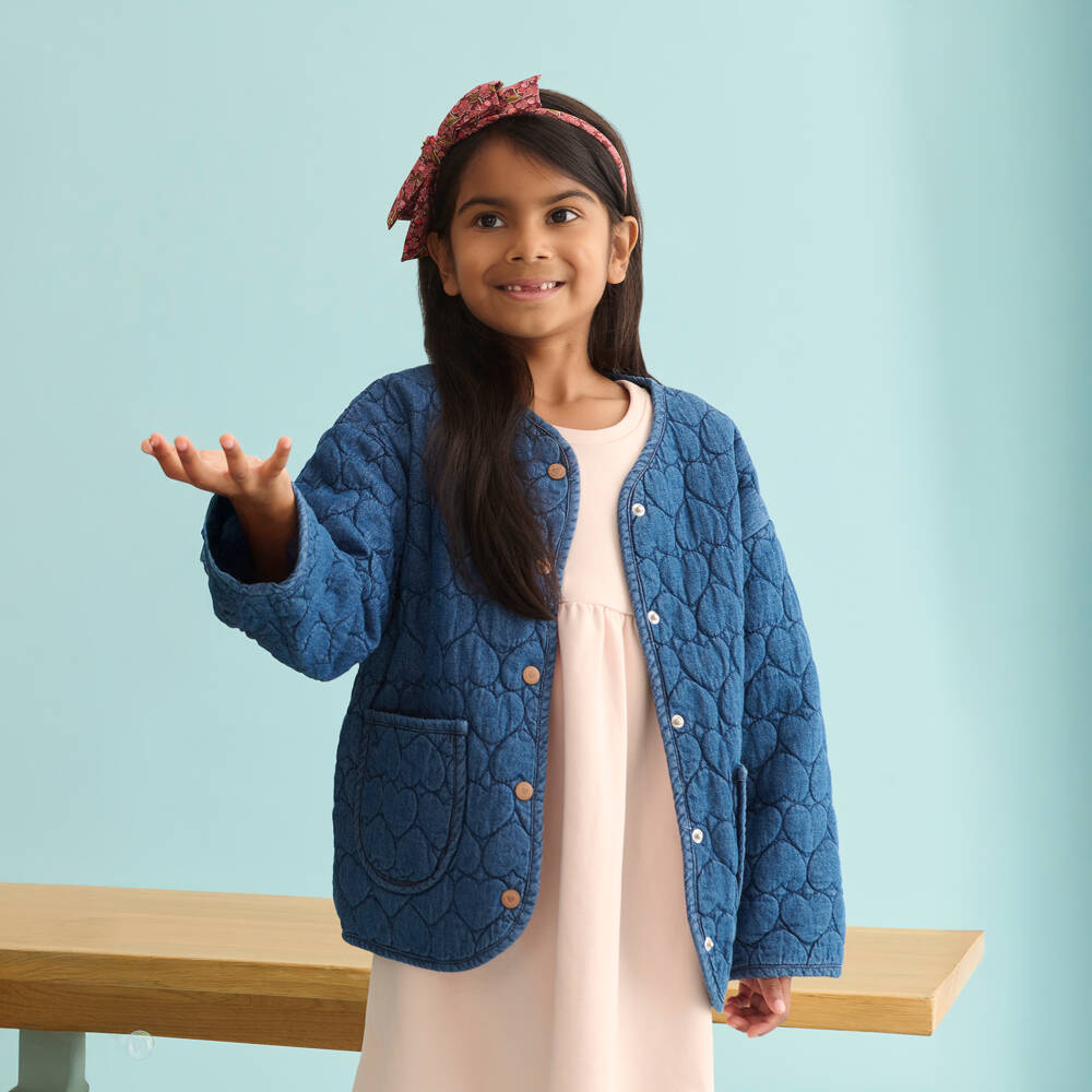 Mayoral-Куртка синий стеганый с сердечками для девочек | Childrensalon Outlet