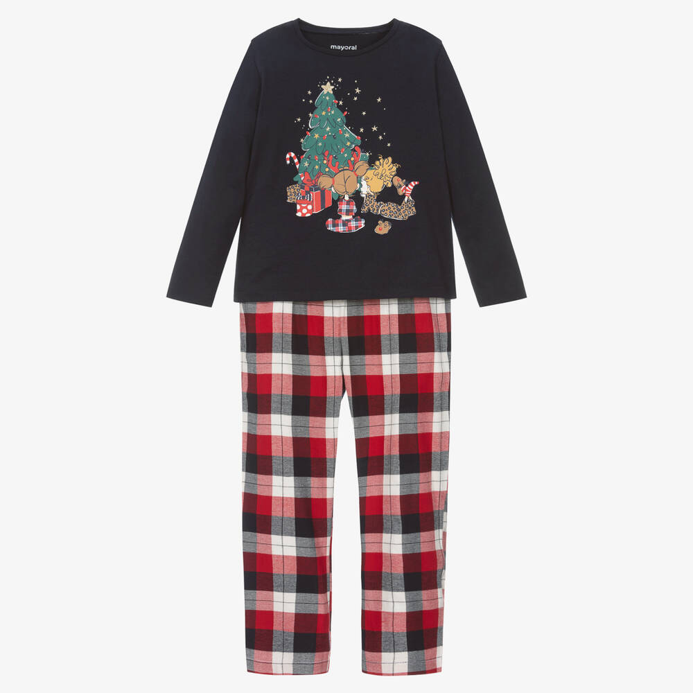 Mayoral - Girls Blue & Red Cotton Festive Pyjamas | Childrensalon