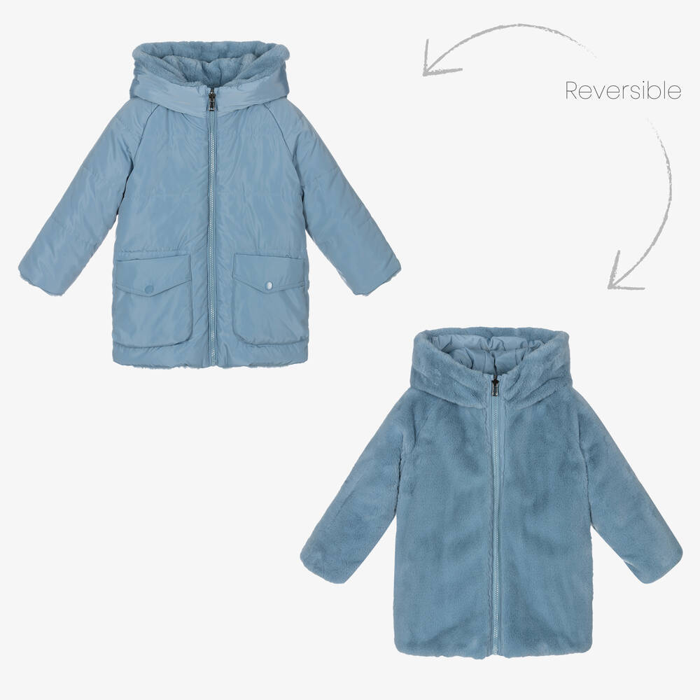 Mayoral - Голубое двустороннее пальто для девочек | Childrensalon